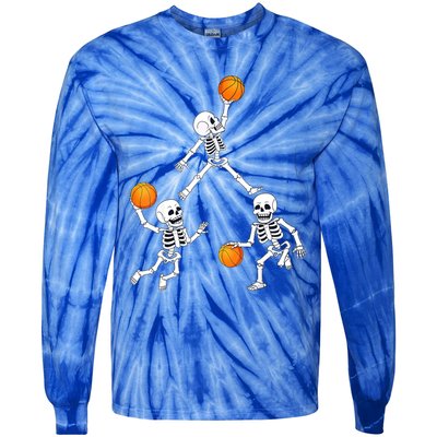 Basketball Halloween Skeleton Dunking Dribble Boys Teen Tie-Dye Long Sleeve Shirt