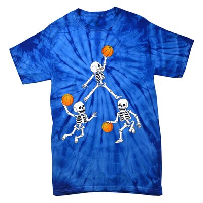 Basketball Halloween Skeleton Dunking Dribble Boys Teen Tie-Dye T-Shirt