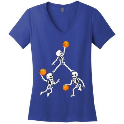 Basketball Halloween Skeleton Dunking Dribble Boys Teen Women's V-Neck T-Shirt