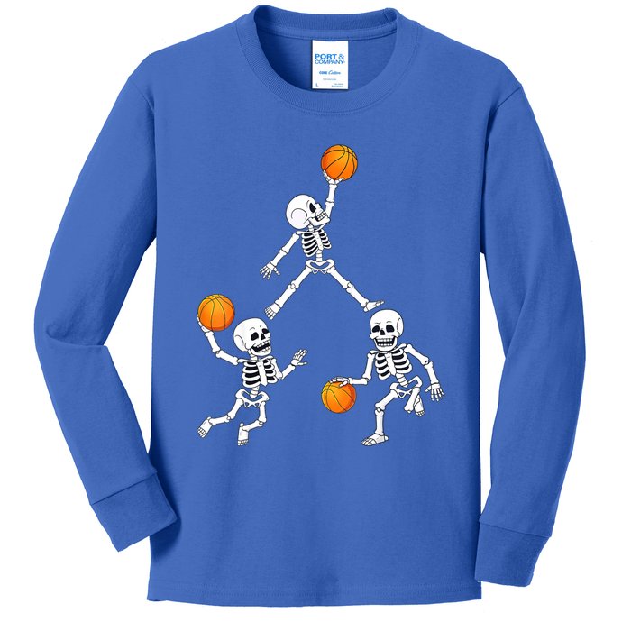 Basketball Halloween Skeleton Dunking Dribble Boys Teen Kids Long Sleeve Shirt