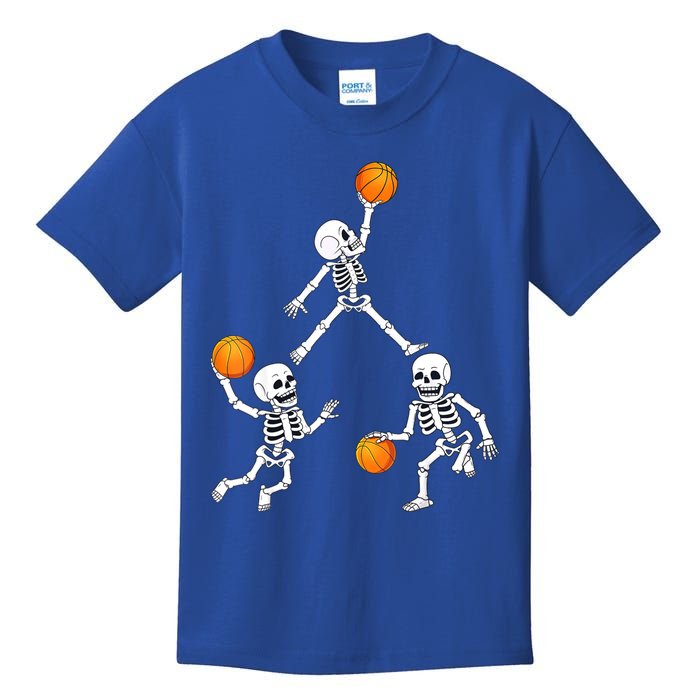 Basketball Halloween Skeleton Dunking Dribble Boys Teen Kids T-Shirt