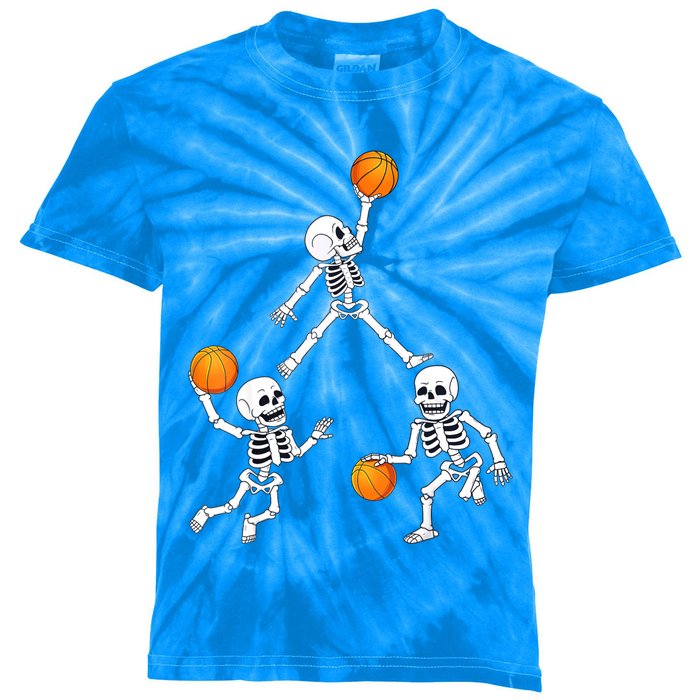 Basketball Halloween Skeleton Dunking Dribble Boys Teen Kids Tie-Dye T-Shirt