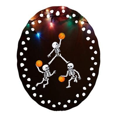 Basketball Halloween Skeleton Dunking Dribble Boys Teen Ceramic Oval Ornament