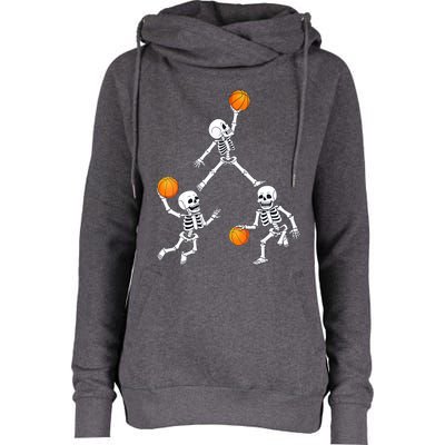 Basketball Halloween Skeleton Dunking Dribble Boys Teen Womens Funnel Neck Pullover Hood