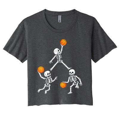 Basketball Halloween Skeleton Dunking Dribble Boys Teen Women's Crop Top Tee