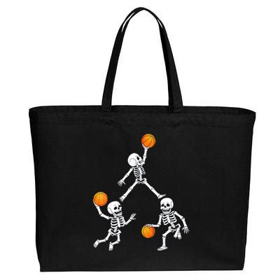 Basketball Halloween Skeleton Dunking Dribble Boys Teen Cotton Canvas Jumbo Tote