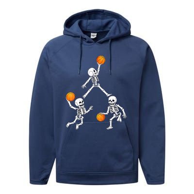 Basketball Halloween Skeleton Dunking Dribble Boys Teen Performance Fleece Hoodie