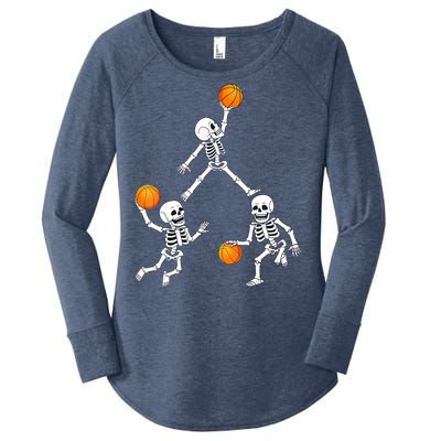 Basketball Halloween Skeleton Dunking Dribble Boys Teen Women's Perfect Tri Tunic Long Sleeve Shirt