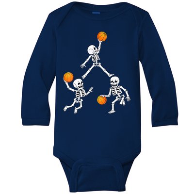 Basketball Halloween Skeleton Dunking Dribble Boys Teen Baby Long Sleeve Bodysuit