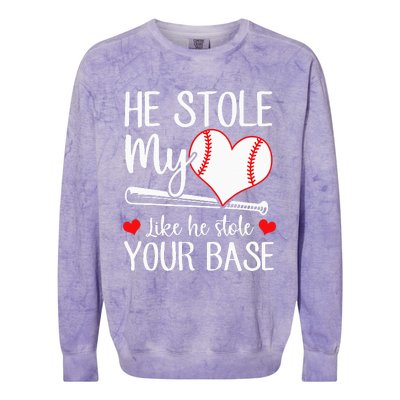 Baseball He Stole My Heart Like He Stole Your Base Colorblast Crewneck Sweatshirt