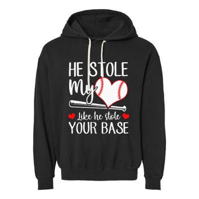 Baseball He Stole My Heart Like He Stole Your Base Garment-Dyed Fleece Hoodie