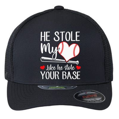 Baseball He Stole My Heart Like He Stole Your Base Flexfit Unipanel Trucker Cap