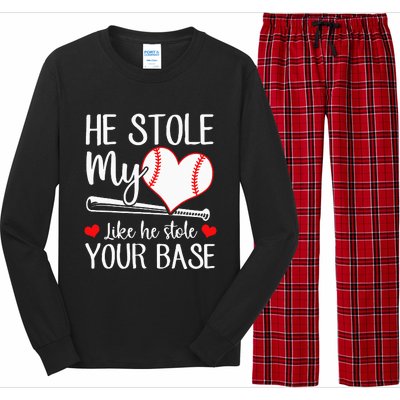 Baseball He Stole My Heart Like He Stole Your Base Long Sleeve Pajama Set