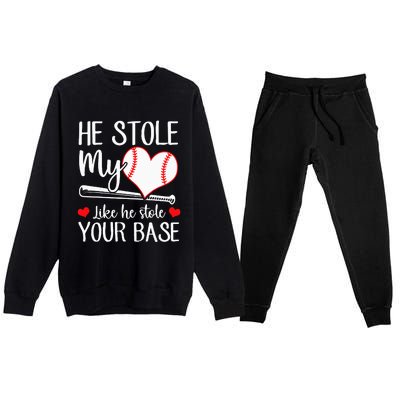 Baseball He Stole My Heart Like He Stole Your Base Premium Crewneck Sweatsuit Set