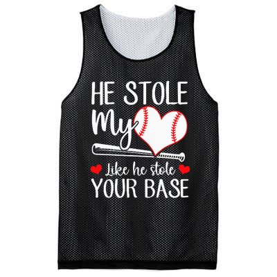 Baseball He Stole My Heart Like He Stole Your Base Mesh Reversible Basketball Jersey Tank