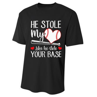 Baseball He Stole My Heart Like He Stole Your Base Performance Sprint T-Shirt