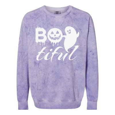 Bootiful Halloween Scary Creepy Spooky Pumpkin Colorblast Crewneck Sweatshirt