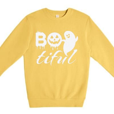 Bootiful Halloween Scary Creepy Spooky Pumpkin Premium Crewneck Sweatshirt