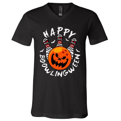 Bowling Halloween Spooky Happy BOOlingween V-Neck T-Shirt