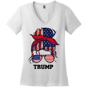 Bandana Headscarf Sunglasses Girl Trump Women's V-Neck T-Shirt