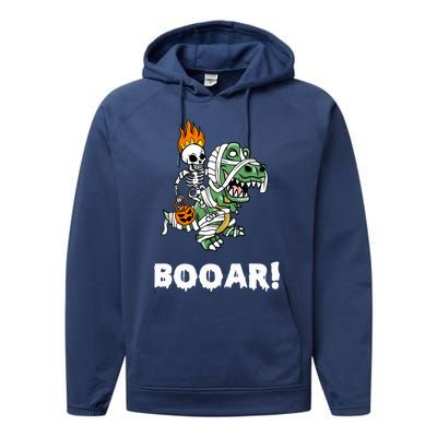 Booar Halloween Skeleton Dino TRex Halloween Dinosaur Gift Performance Fleece Hoodie