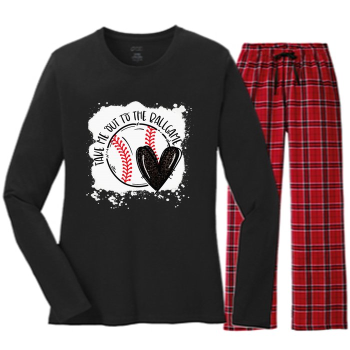 Ball Heart Take Me Out To Ball Game Ball Season .Png Women's Long Sleeve Flannel Pajama Set 