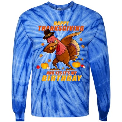 Birthday Happy Thanksgiving Dabbing Turkey Dab Gift Tie-Dye Long Sleeve Shirt