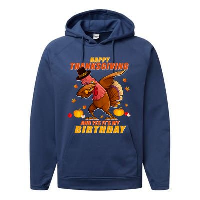 Birthday Happy Thanksgiving Dabbing Turkey Dab Gift Performance Fleece Hoodie