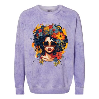 Black History T Shrits For Wo Afro Flower Hair Juneteenth Colorblast Crewneck Sweatshirt