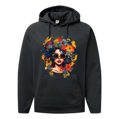 Black History T Shrits For Wo Afro Flower Hair Juneteenth Performance Fleece Hoodie