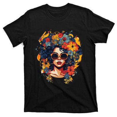 Black History T Shrits For Wo Afro Flower Hair Juneteenth T-Shirt