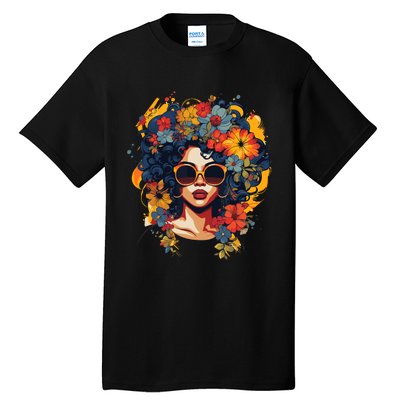 Black History T Shrits For Wo Afro Flower Hair Juneteenth Tall T-Shirt