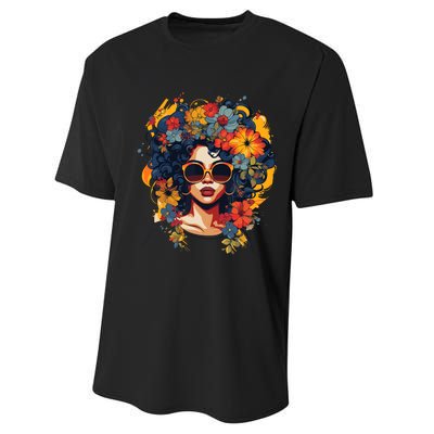 Black History T Shrits For Wo Afro Flower Hair Juneteenth Performance Sprint T-Shirt