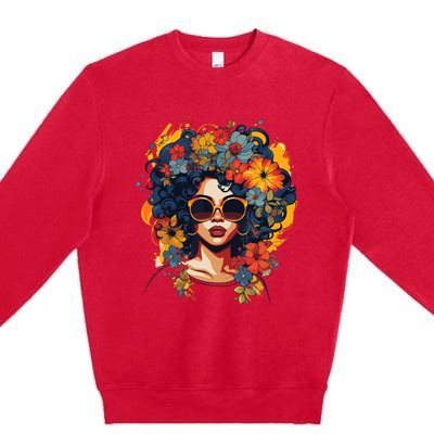 Black History T Shrits For Wo Afro Flower Hair Juneteenth Premium Crewneck Sweatshirt