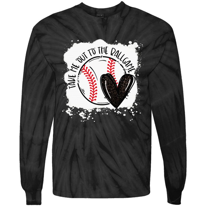 Ball Heart Take Me Out To Ball Game Ball Season Tie-Dye Long Sleeve Shirt