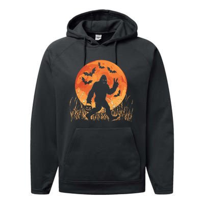 Bigfoot Halloween Trick Or Treat Rock On Sasquatch Graphic Performance Fleece Hoodie