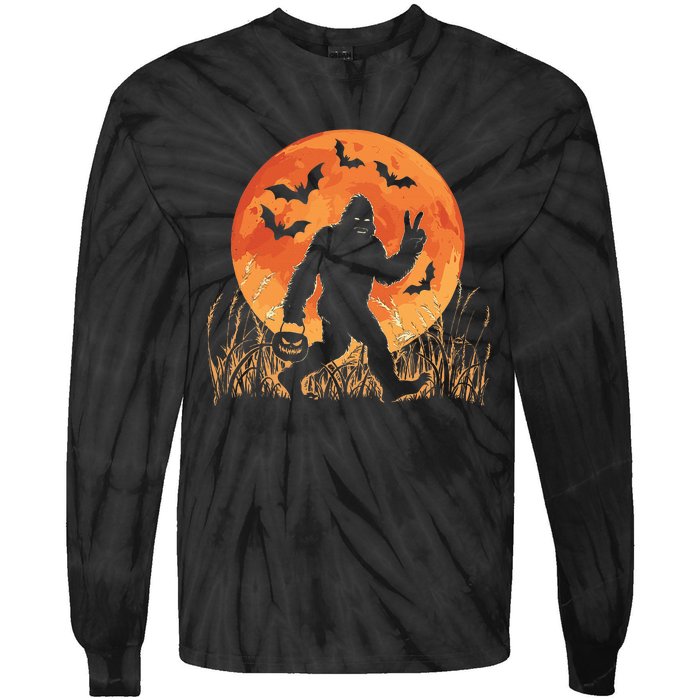 Bigfoot Halloween Trick Or Treat Rock On Sasquatch Graphic Tie-Dye Long Sleeve Shirt