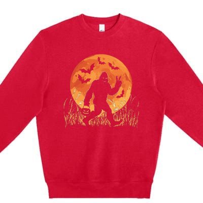 Bigfoot Halloween Trick Or Treat Rock On Sasquatch Graphic Premium Crewneck Sweatshirt