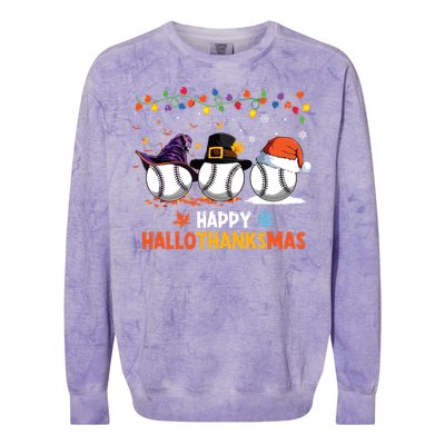 Baseball Halloween Thanksgiving Christmas Hallothanksmas Colorblast Crewneck Sweatshirt