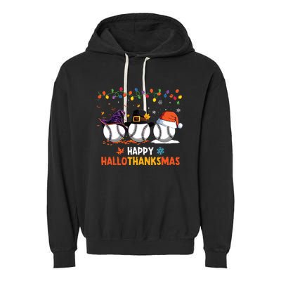 Baseball Halloween Thanksgiving Christmas Hallothanksmas Garment-Dyed Fleece Hoodie