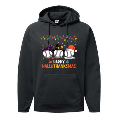 Baseball Halloween Thanksgiving Christmas Hallothanksmas Performance Fleece Hoodie