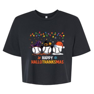 Baseball Halloween Thanksgiving Christmas Hallothanksmas Bella+Canvas Jersey Crop Tee