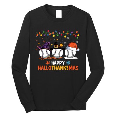 Baseball Halloween Thanksgiving Christmas Hallothanksmas Long Sleeve Shirt