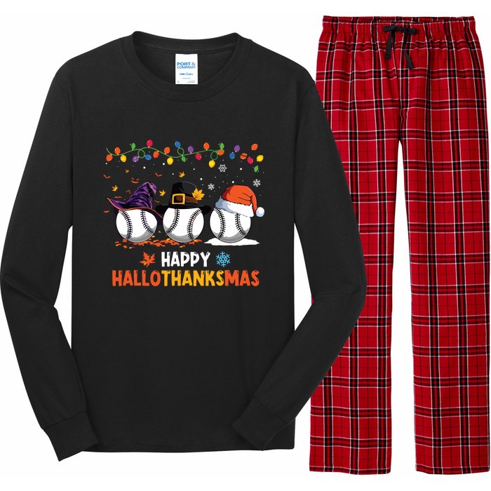 Baseball Halloween Thanksgiving Christmas Hallothanksmas Long Sleeve Pajama Set