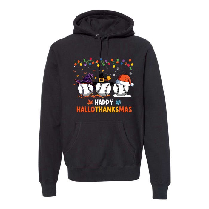 Baseball Halloween Thanksgiving Christmas Hallothanksmas Premium Hoodie