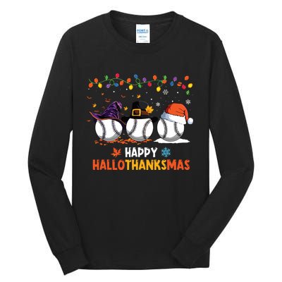 Baseball Halloween Thanksgiving Christmas Hallothanksmas Tall Long Sleeve T-Shirt