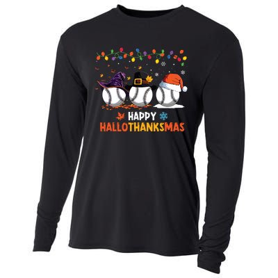 Baseball Halloween Thanksgiving Christmas Hallothanksmas Cooling Performance Long Sleeve Crew