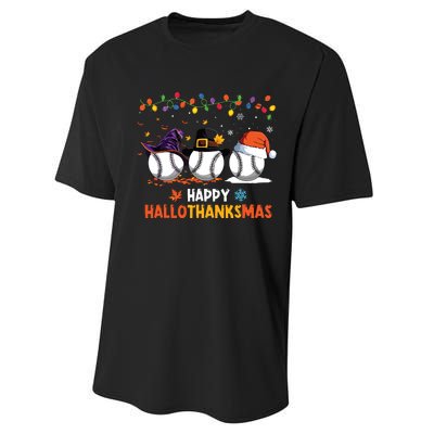 Baseball Halloween Thanksgiving Christmas Hallothanksmas Performance Sprint T-Shirt