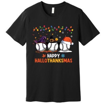 Baseball Halloween Thanksgiving Christmas Hallothanksmas Premium T-Shirt