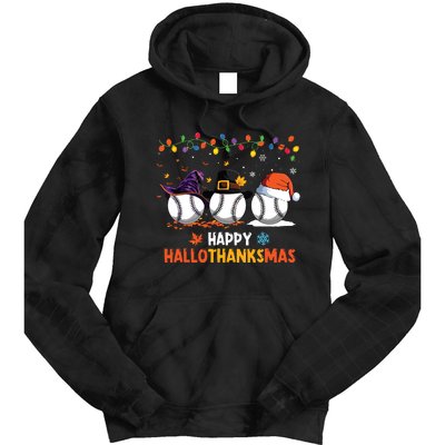 Baseball Halloween Thanksgiving Christmas Hallothanksmas Tie Dye Hoodie